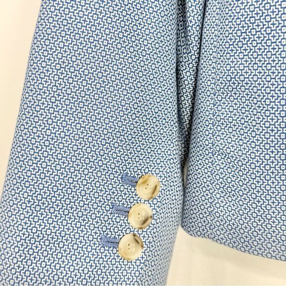 Talbots Blue White Micro Geometric Print 100% Cotton Button Nautical Blazer - Picture 13 of 16